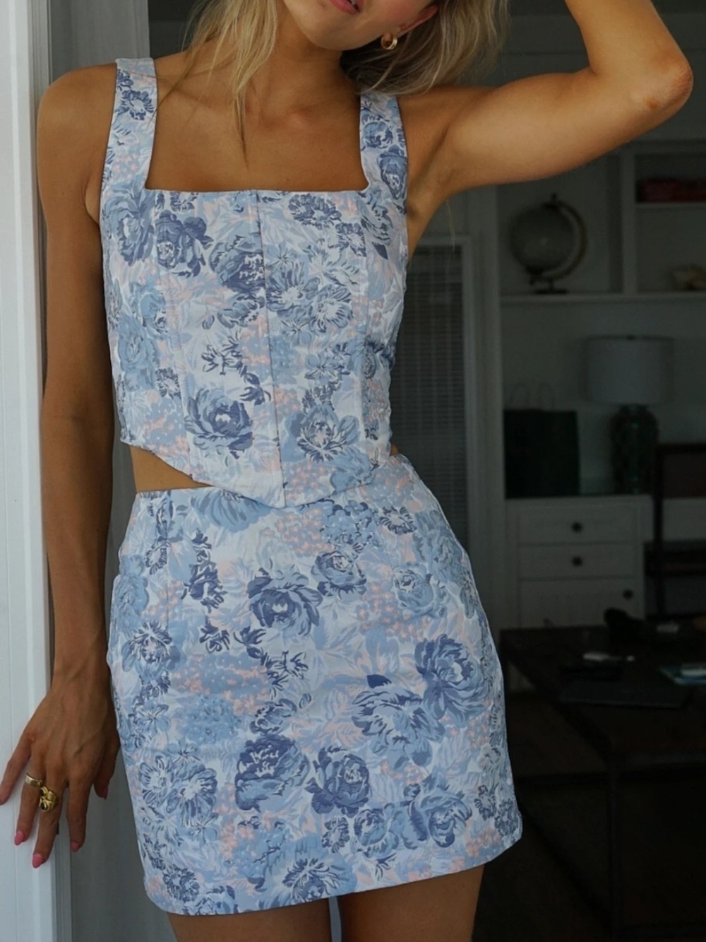 Yllw The Label Floral Two-Piece Set in Light Blue & Pink